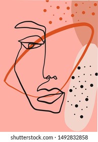 Trendy abstract human face. One line drawing. Aesthetic pastel modern design for poster, card, print, wall art. Contemporary hand drawn vector illustration. Beauty fashion vintage concept