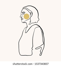 Trendy abstract human face. One continuous line drawing. Aesthetic pastel modern design for poster, card, print, wall art. Outline hand drawn vector illustration. Beauty fashion vintage concert
