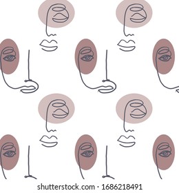 Trendy abstraktes menschliches Gesicht. Eine durchgehende Linienzeichnung. Ästhetisches, pastellfarbenes modernes Design für Poster, Karten, Druck, Wandkunst. Umfassende, handgezeichnete Vektorillustration-Illustration. Beauty Mode Vintage Konzert 