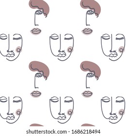 Trendy abstraktes menschliches Gesicht. Eine durchgehende Linienzeichnung. Ästhetisches, pastellfarbenes modernes Design für Poster, Karten, Druck, Wandkunst. Umfassende, handgezeichnete Vektorillustration-Illustration. Beauty Mode Vintage Konzert 