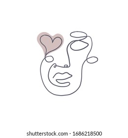 Trendy abstraktes menschliches Gesicht. Eine durchgehende Linienzeichnung. Ästhetisches, pastellfarbenes modernes Design für Poster, Karten, Druck, Wandkunst. Umfassende, handgezeichnete Vektorillustration-Illustration. Beauty Mode Vintage Konzert 