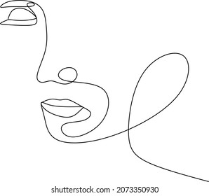 Trendy abstract human face. One continuous line drawing. Aesthetic pastel modern design for poster, card, print, wall art. Outline hand drawn vector illustration. Beauty fashion vintage concert
