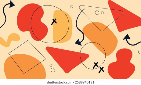 Trendy abstract illustration with artistic forms, geometric figures, and dynamic hand drawn elements. Perfect for fashion, branding, backgrounds, posters, and decorative digital content.