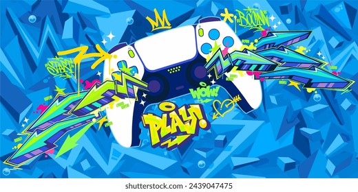 Trendy Abstract Joystick Or Gamepad Hip Hop Graffiti Street Art Urban Gaming Style Vector Banner