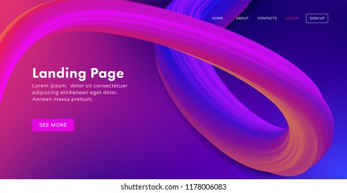 Trendy abstract landing page template for websites, or apps with dynamic colorful paint flow. Vector illustration