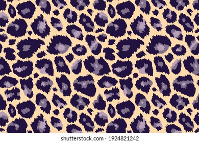 Trendy abstract leopard pattern background. Hand drawn fashionable wild animal cheetah skin yellow blue texture for fashion print design, banner, wallpaper. Vector illustration.