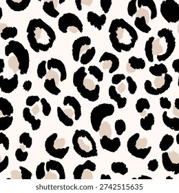 Trendy abstract leopard print seamless pattern in black and beige on light background for textile print for fabric, seamless pattern