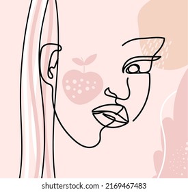 Trendy abstract line female face. Girl contemporary style portrait silhouette. Modern fashion vector print, decorative embroidery design