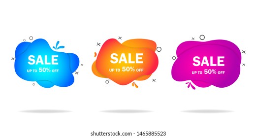 Trendy abstract liquid shape with sale.Graphic isometric background with sale offer for retail, advertising, social media.Design of abstract organic round shape. vector illustration