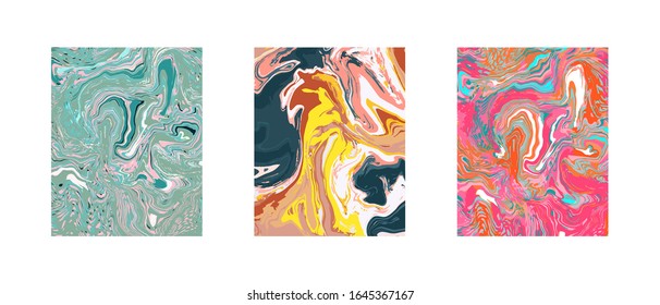 Trendy abstract marble texture background set. Modern artwork paint swirls. For wallpapers, banners, posters, cards, invitations, website design. Vector illustration.