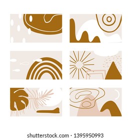 Trendy Abstract Modern Prints. Vector Illustrations in Burnt Orange. Terracotta  Botanical Wall Art. Neutral Beige and Brown.