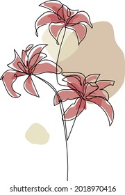 Trendy abstract one line flower with pastel shapes. Minimalistic art. Vector illustration