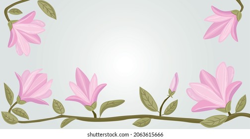 Plantilla web de arte panorámico a la moda con elementos florales y geométricos. Adecuado para publicidad, publicaciones en medios sociales, diseño de banners de internet - Ilustración vectorial