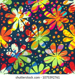 Trendy abstract pattern. Bright shapes, silhouettes of flowers, bright summer mood, cheerful background.