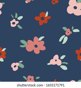 Trendy abstract pattern with Scandi flowers. Vector vintage pattern on the theme of Women's day. Can be used for fabric, textile, clothing, wallpapers, prints, cards and posters. Vector background