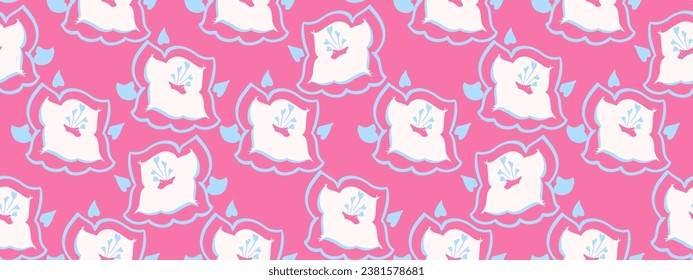 Trendy abstract pattern with shape flowers, lines. Simple pink seamless background print. Vector hand drawn.  Template for design, paper, cover, fabric, interior decor, textile, fabric, wallpaper