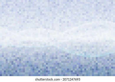Trendy abstract pixel background. Light blue background with white glowing waves. Stock vector illustration.