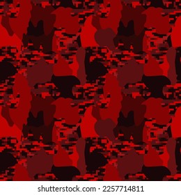 Trendy abstract pixel pattern of broken curved lines red background- illustration. Mosaic camouflage background.