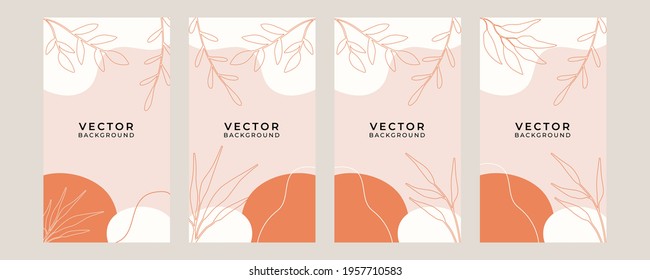 Trendy abstract portrait art templates with floral and geometric elements. Suitable for social media posts, mobile apps, banners design and web or internet ads. Vector fashion backgrounds.
