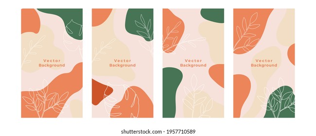 Trendy abstract portrait art templates with floral and geometric elements. Suitable for social media posts, mobile apps, banners design and web or internet ads. Vector fashion backgrounds.