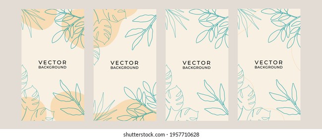 Trendy abstract portrait art templates with floral and geometric elements. Suitable for social media posts, mobile apps, banners design and web or internet ads. Vector fashion backgrounds.