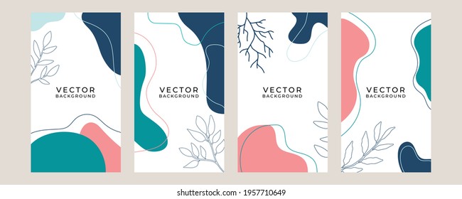 Trendy abstract portrait art templates with floral and geometric elements. Suitable for social media posts, mobile apps, banners design and web or internet ads. Vector fashion backgrounds.