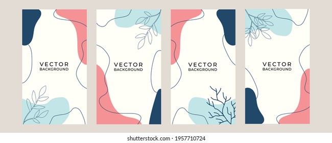 Trendy abstract portrait art templates with floral and geometric elements. Suitable for social media posts, mobile apps, banners design and web or internet ads. Vector fashion backgrounds.