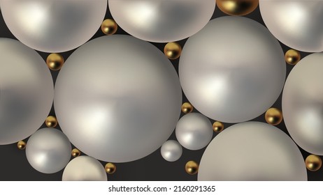 Trendy abstract poster with abstract 3d spheres on soft dark background. Vector concept with modern pattern. Abstract 3d geometric background.