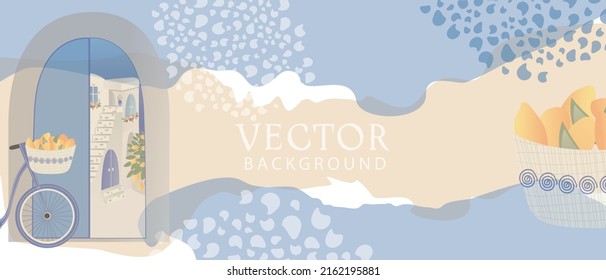 Trendy abstract poster or banner  template with views of Europe, tourism theme , space for text. Vector background for design 