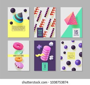 Trendy Abstract Posters Set with Place for your Text. Hipster Geometric Banners, Placards, Backgrounds 80-90 Vintage Style. Vector illustration