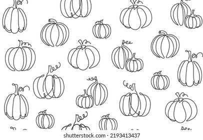 Trendy abstract pumpkin seamless pattern. Trendy fall background with pumpkin icon for Thanksgiving, Halloween, textile. Modern autumn continuous line vector illustration. One line art fall concept