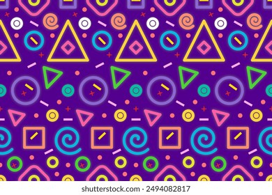 Trendy abstract purple background geometric seamless pattern. Memphis style.