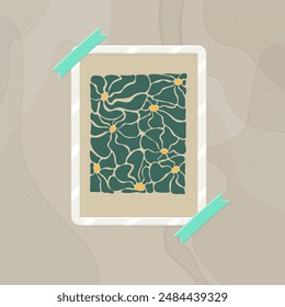 Trendy Abstract Retro Funky Eight Flowers Wallpaper Poster Natural Green Peachy Design Frame Picture For Mood Board Watercolor Paper Pastel Vector Isolated
