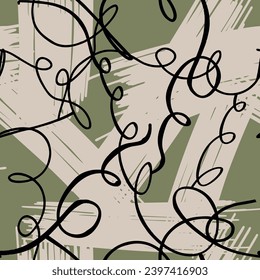 Patrón de moda abstracto y sin fisuras. Ilustraciones de pincel y negro en línea. Plantilla vectorial moderna para el diseño.
