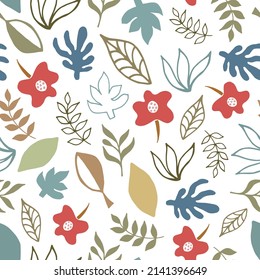 Trendy abstract seamless pattern in pastel colors. Vector trendy print of floral doodle elements for design