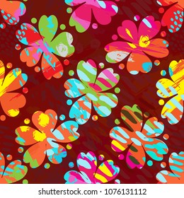 Trendy abstract seamless pattern. Warm, sunny day, bright flowers, vector illustration.