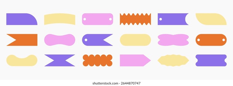 Trendy abstract shapes. Blank sticker design for sale promotion banner, discount offer label icons, empty geometric frames brutalist elements. Vector isolated set.