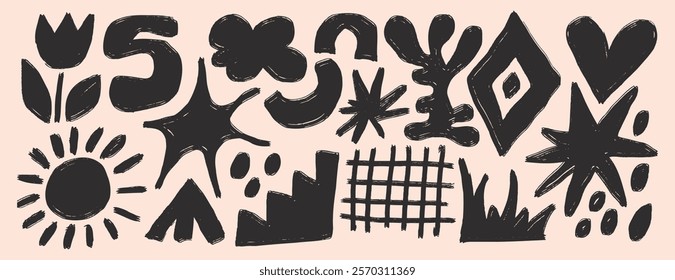 trendy abstract shapes set. naive art organic and geometric forms. collage figures for patterns, templates, web design and social media. Vector illustration