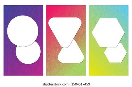 Trendy abstract social media stories templates. Vector editable illustration on textured background as poster, banner, card, invitation and greeting card template.