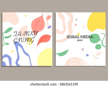 Diseño de plantilla de arte cuadrado abstracto moderno con elementos florales y geométricos. Adecuado para publicaciones en medios sociales, aplicaciones móviles, diseño de banners y publicidad en Internet. Fondo de la moda vectorial.