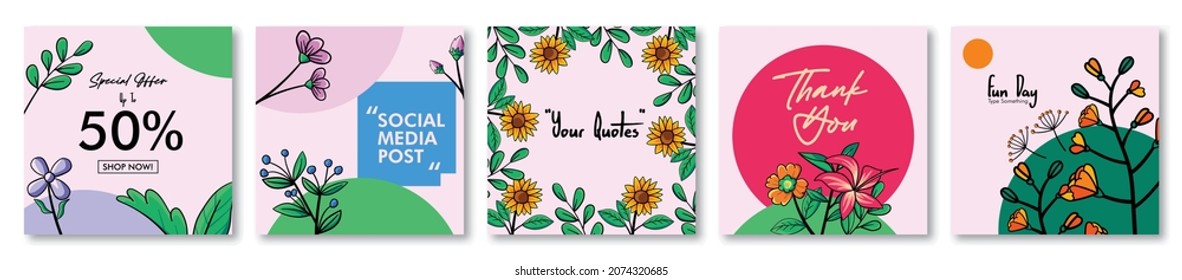 Trendy abstract square art template with floral and geometric elements for social media posts. Mobile application. web advertising and banner design. vector fashion background