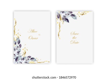 Trendy abstract square art templates of  flowers and green leaves. Suitable for social media posts, mobile apps, banners design and internet ads. Graphic gold brochure.Luxury vector illustration.
