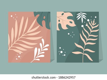 Trendy abstract square art templates with floral and geometric elements. Suitable for social media posts, mobile apps, banners design and web or internet ads. Vector fashion backgrounds.