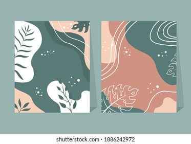 Trendy abstract square art templates with floral and geometric elements. Suitable for social media posts, mobile apps, banners design and web or internet ads. Vector fashion backgrounds.