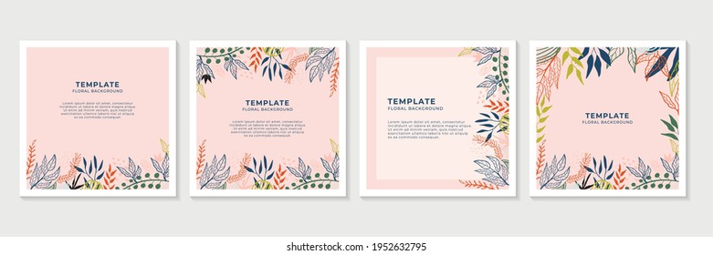 Trendy abstract square art templates with floral and geometric elements. Suitable for social media posts, mobile apps, banners design and web or internet ads. Vector fashion backgrounds bohemian style