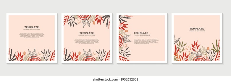 Trendy abstract square art templates with floral and geometric elements. Suitable for social media posts, mobile apps, banners design and web or internet ads. Vector fashion backgrounds bohemian style