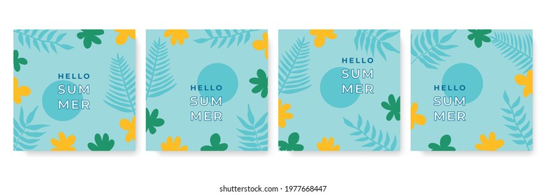 Trendy abstract square art templates with floral and geometric elements. Suitable for social media posts, mobile apps, banners design and web or internet ads. Vector fashion backgrounds. Summer sale