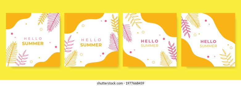 Trendy abstract square art templates with floral and geometric elements. Suitable for social media posts, mobile apps, banners design and web or internet ads. Vector fashion backgrounds. Summer sale