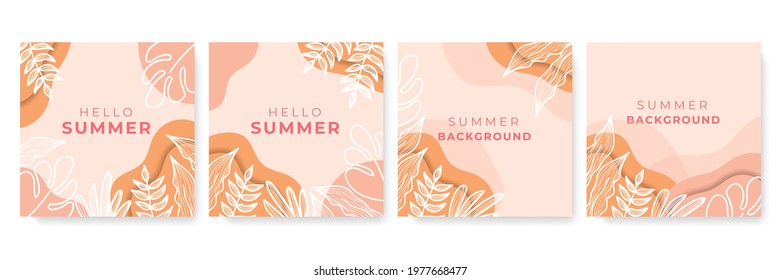 Trendy abstract square art templates with floral and geometric elements. Suitable for social media posts, mobile apps, banners design and web or internet ads. Vector fashion backgrounds. Summer sale