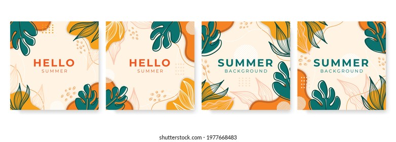 Trendy abstract square art templates with floral and geometric elements. Suitable for social media posts, mobile apps, banners design and web or internet ads. Vector fashion backgrounds. Summer sale